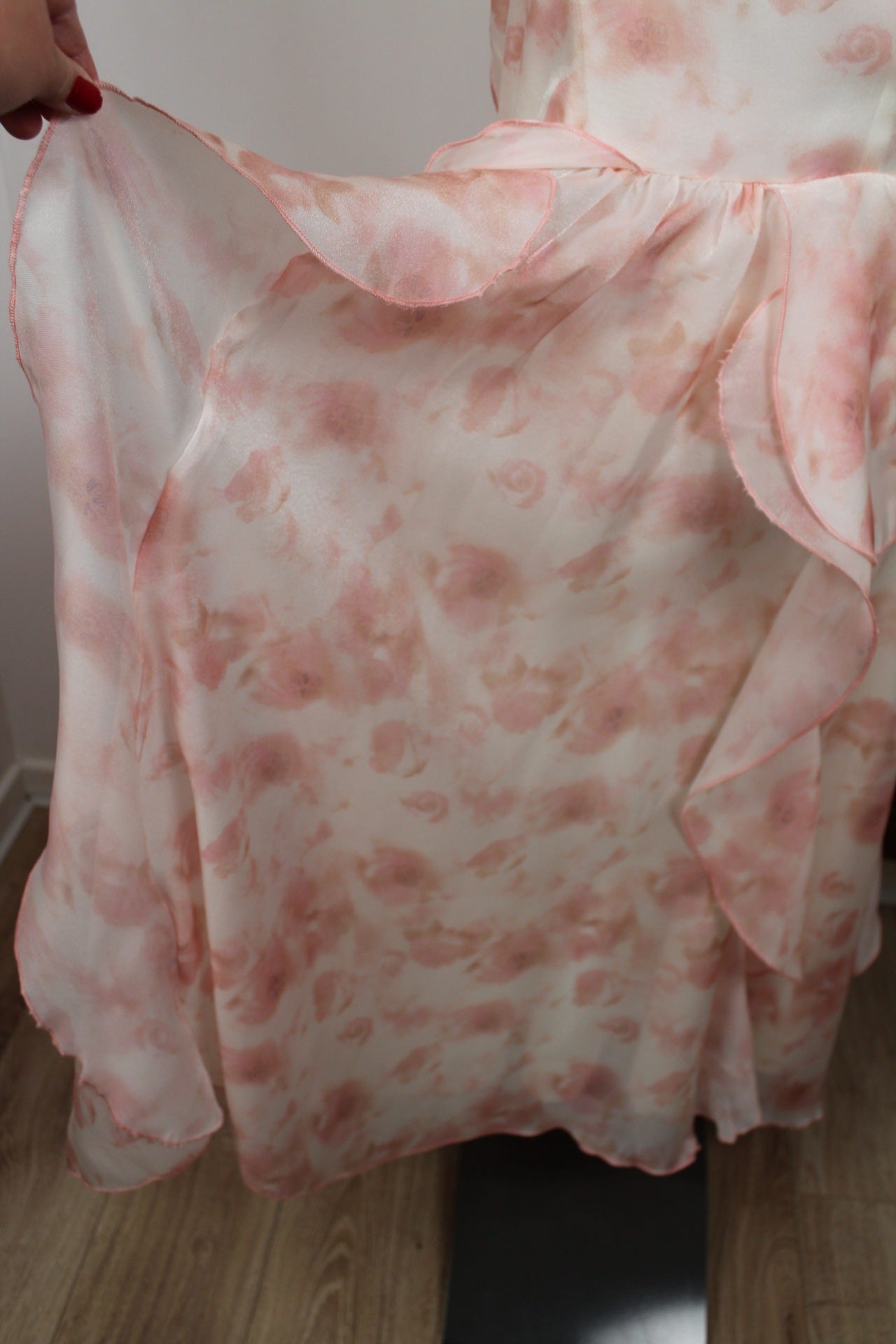 🌸🍒Robe Y2k romantique - volants effet pétales de fleurs & rose doux pailleté - Taille 38🍒🌸