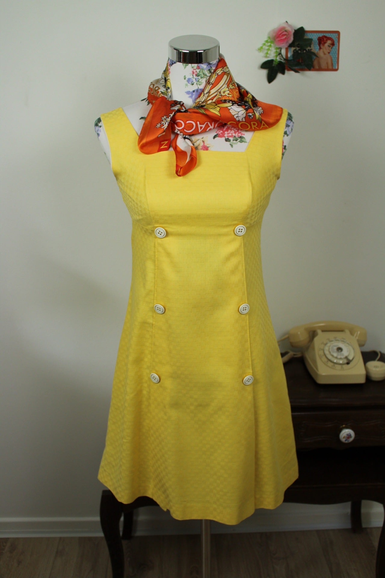 🌸🍒Foulard vintage 90's orange pep's - papillons, fleurs & musique🍒🌸
