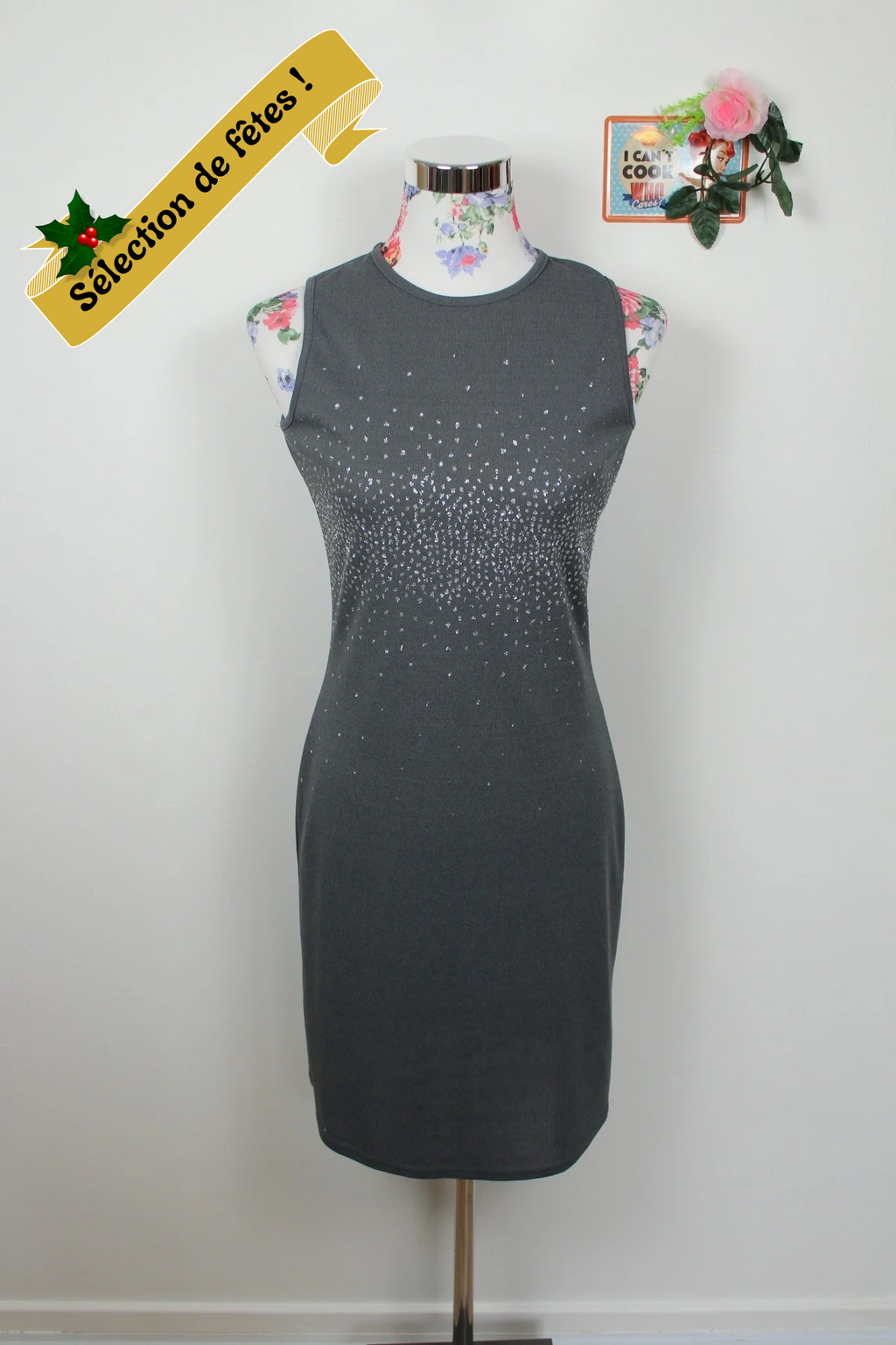 ✨Robe de soirée vintage grise à strass 90's - made in U.K✨