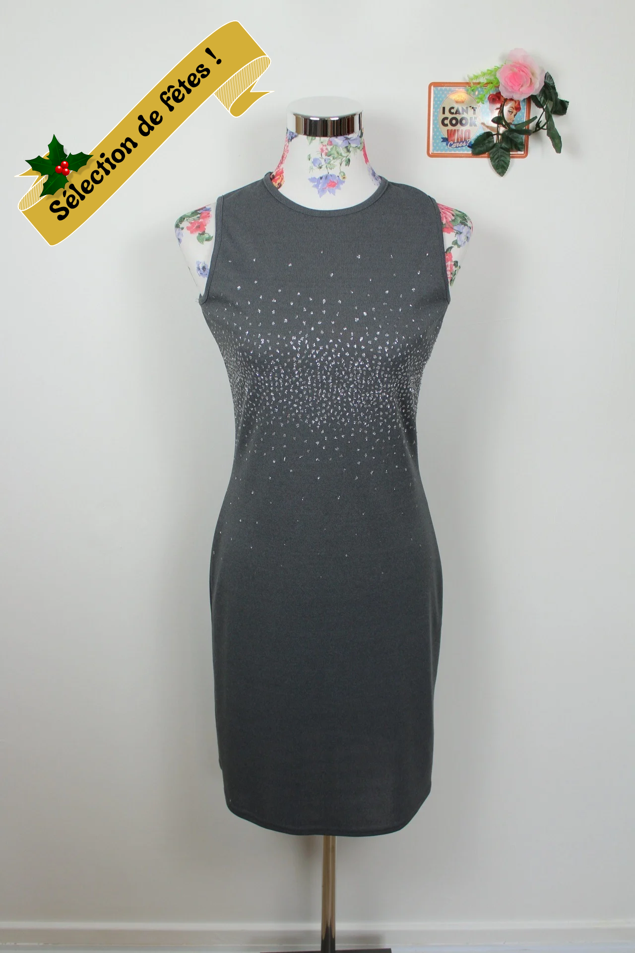 ✨Robe de soirée vintage grise à strass 90's - made in U.K✨
