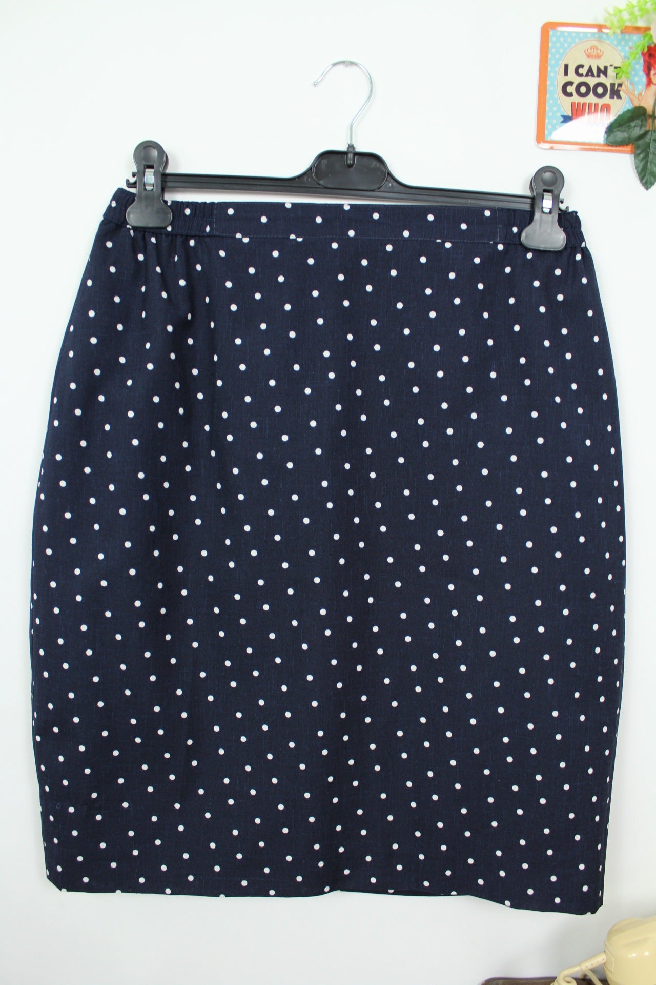 🌸🍒Jupe vintage 80's esprit pin-up rockabilly bleu marine à pois - Taille 38/40🍒🌸