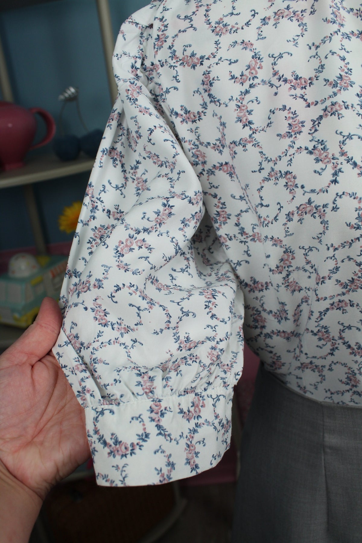 Blouse vintage col claudine en dentelle années 90 fleurie romantique - Taille 40/42