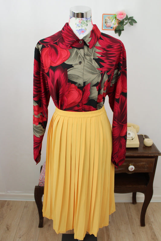🌸🍒Jupe midi plissée vintage 80's jaune ensoleillé - Taille 40/42🍒🌸