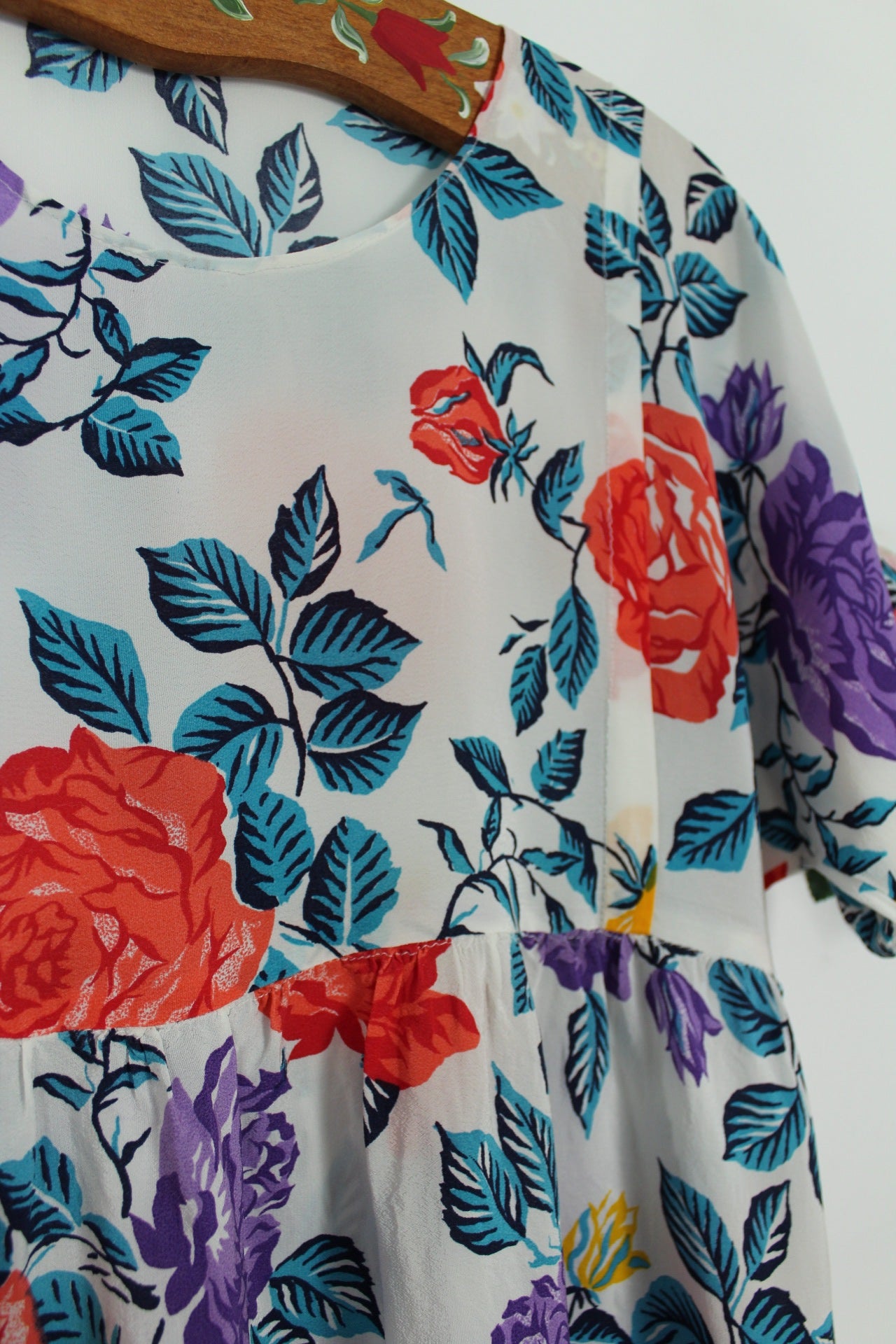 🌸🍒Robe vintage 80's blanche fleurie pep's - coupe & manches amples - Taille 38/40🍒🌸
