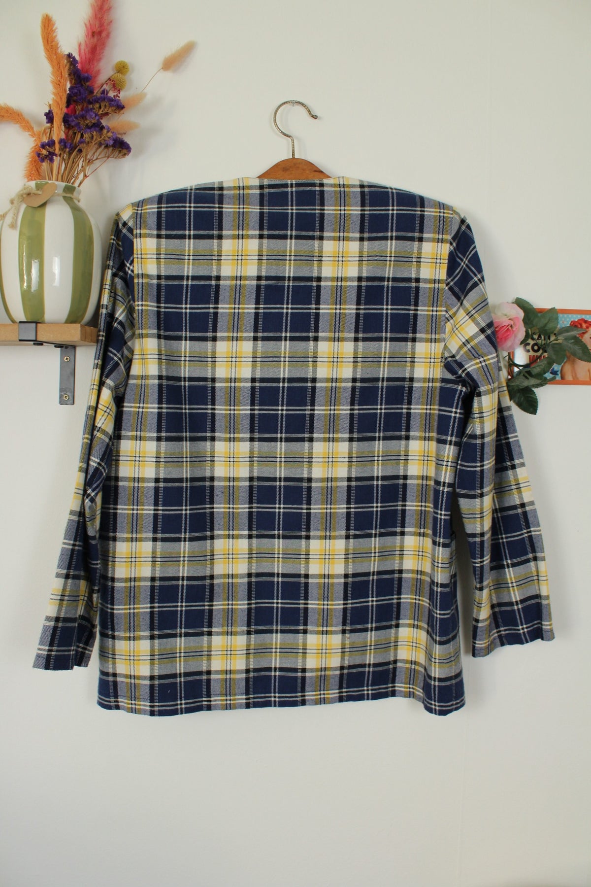 Veste vintage années 80/90 carreaux jaunes & marines en coton - Taille 40/42