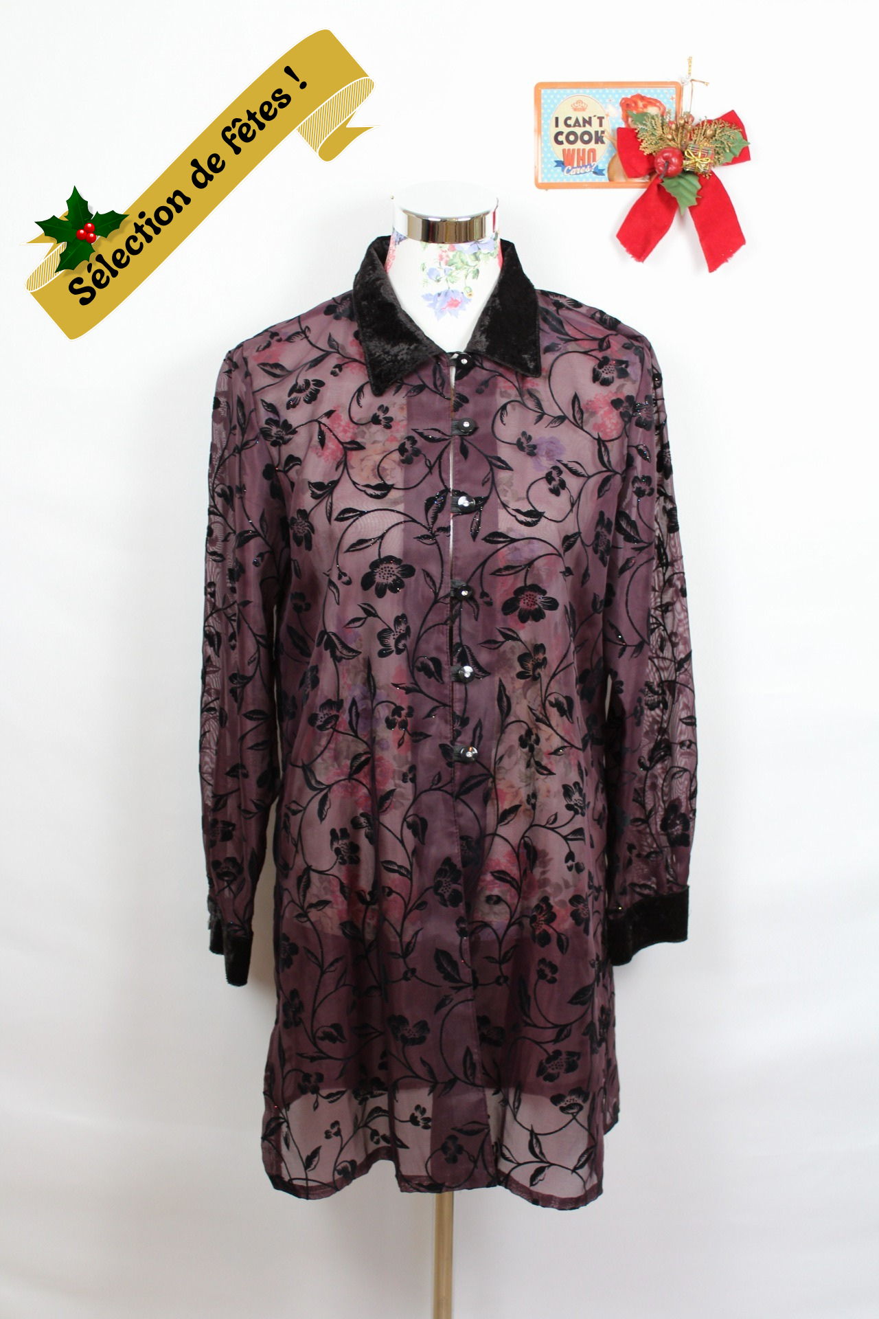 ✨Chemise vintage 90's violette velours & paillettes - élégance mystique✨