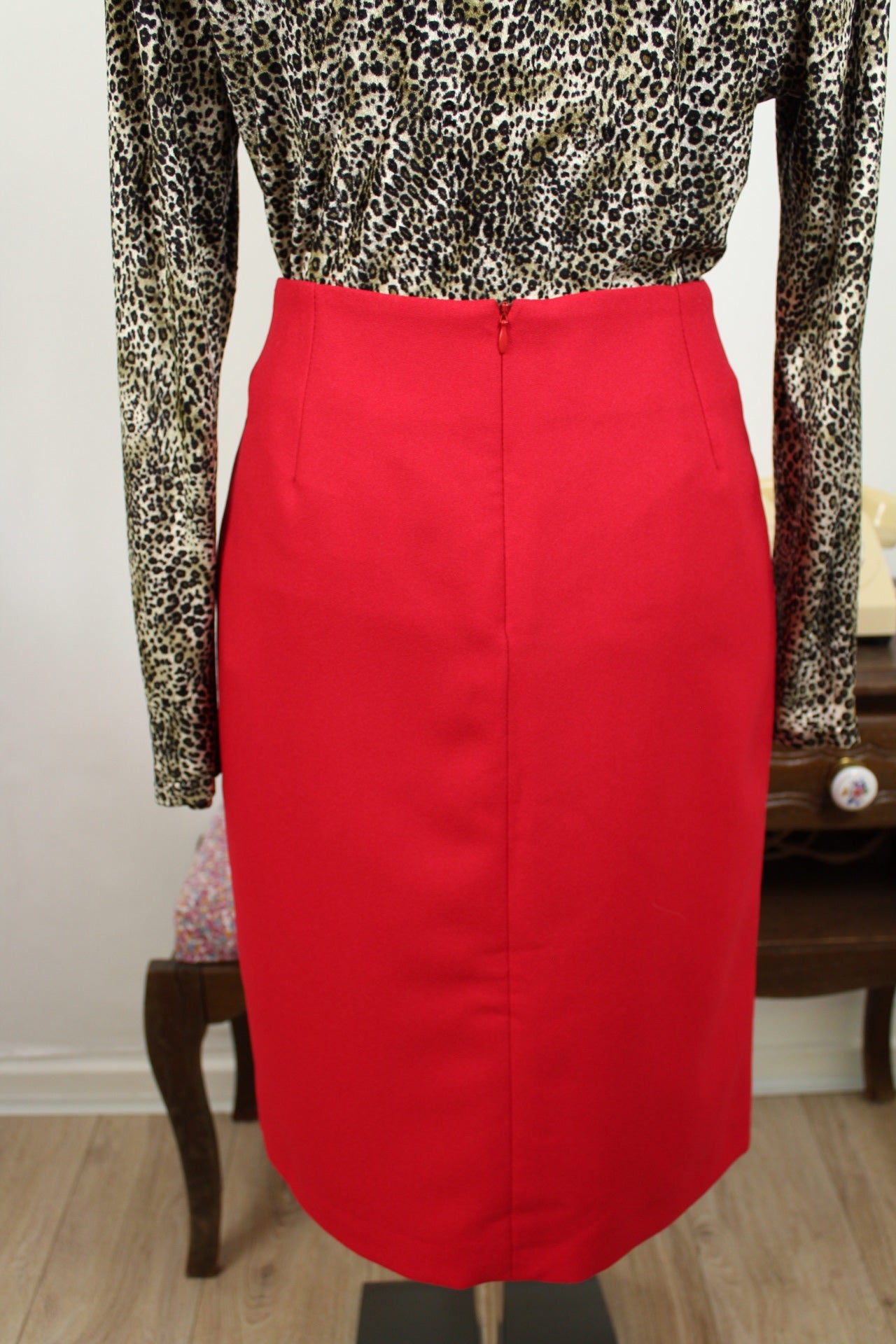 🌸🍒Jupe crayon vintage 80's rouge vif - pin-up/rockabilly- Taille 38🍒🌸