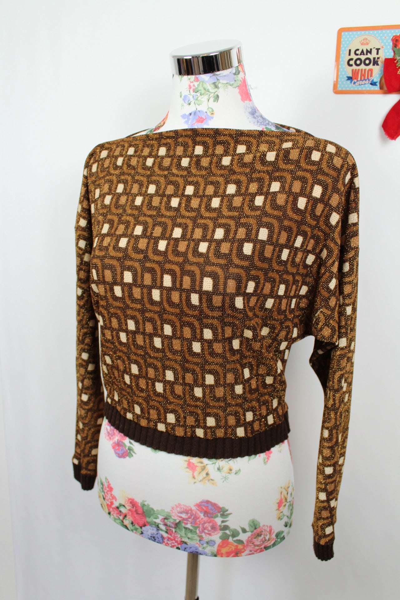 ✨Pull géométrique vintage 70's - couleurs chaudes & paillettes - pull de fêtes✨