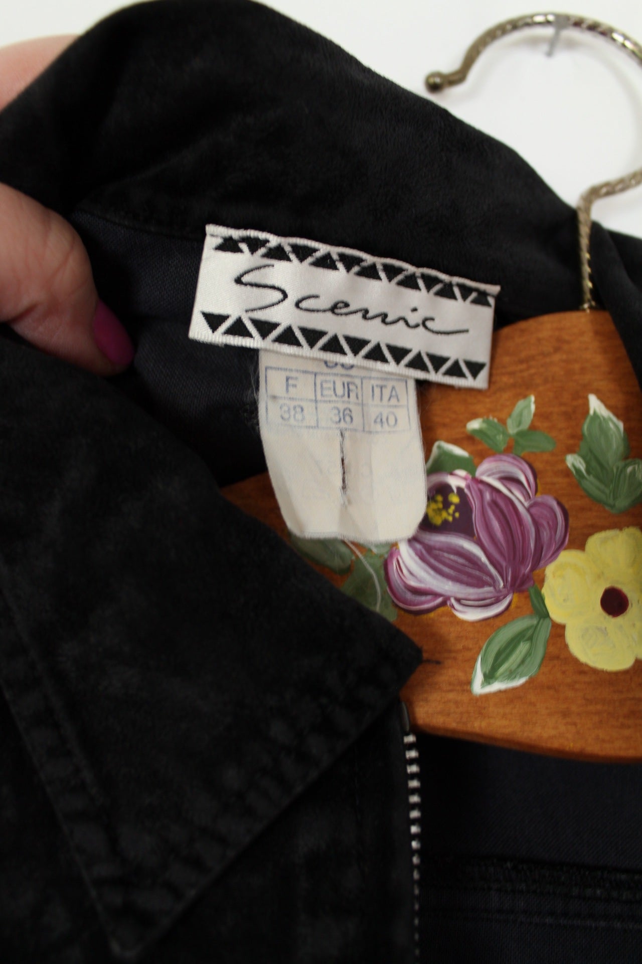 🍒🌸Veste longue vintage 90s/2000s effet daim noir - Scenic made in France - Taille 4/36