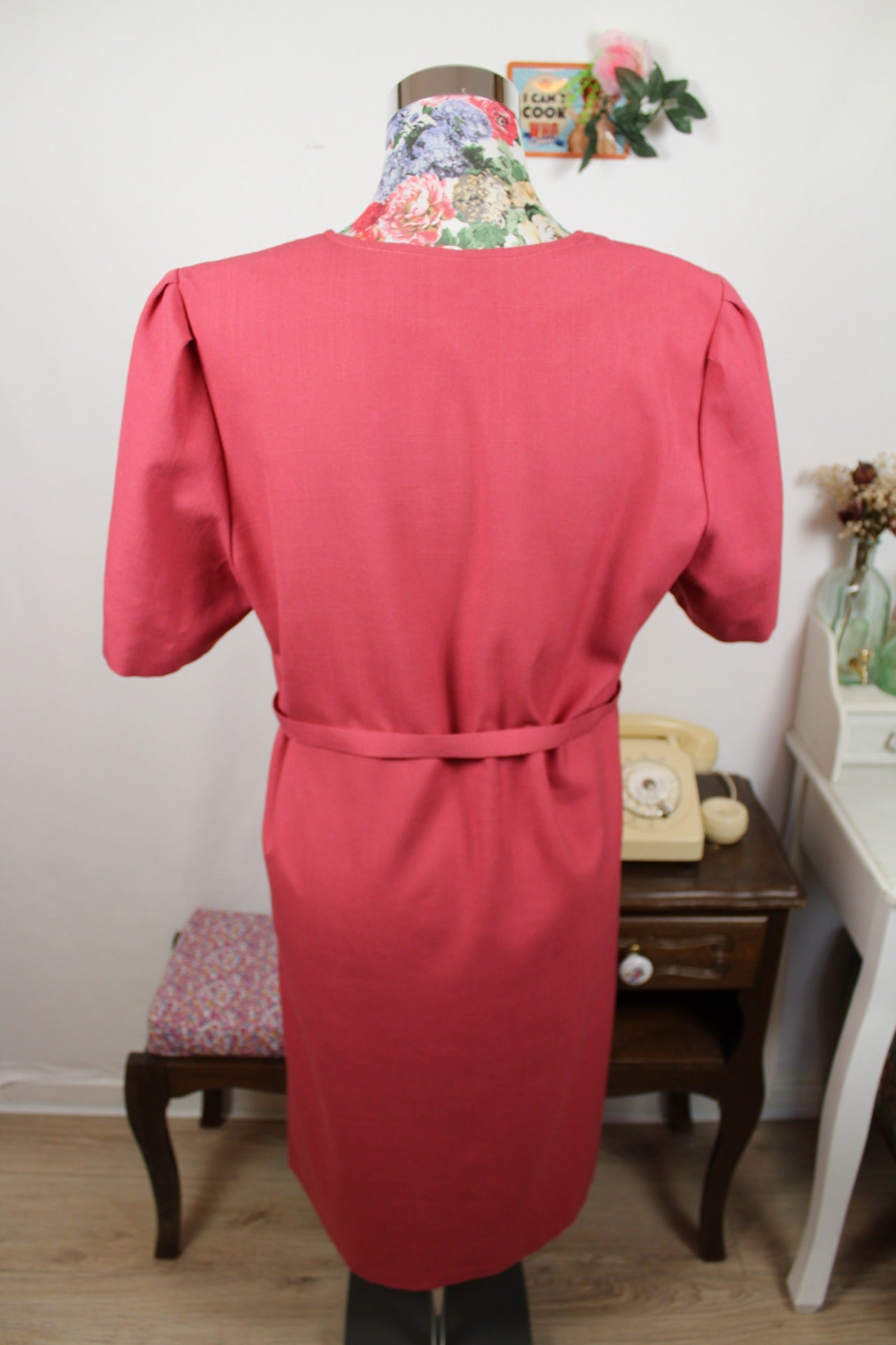 🌸🍒Robe vintage rose poudré 80's - coupe ceinturée - Taille 40🍒🌸