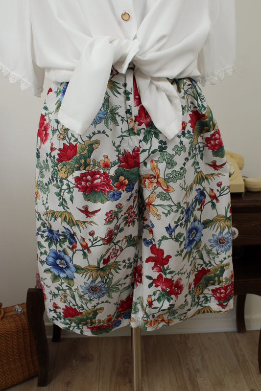 🌸🍒Short bermuda vintage années 90 fleurs & oiseaux tropicaux - Taille 36🍒🌸