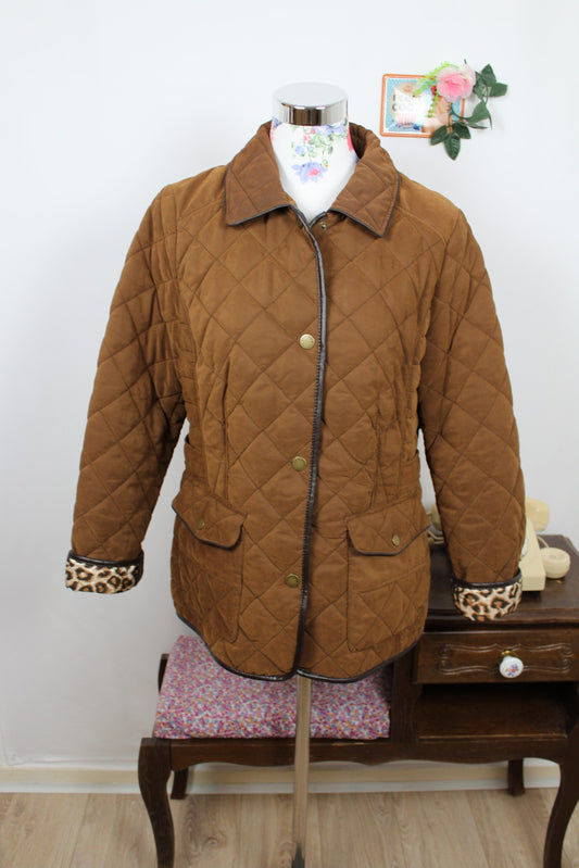 🌸🍒Manteau matelassé vintage 2000s Concept K marron doublé léopard - chic rétro & confort - Taille 40🌸🍒