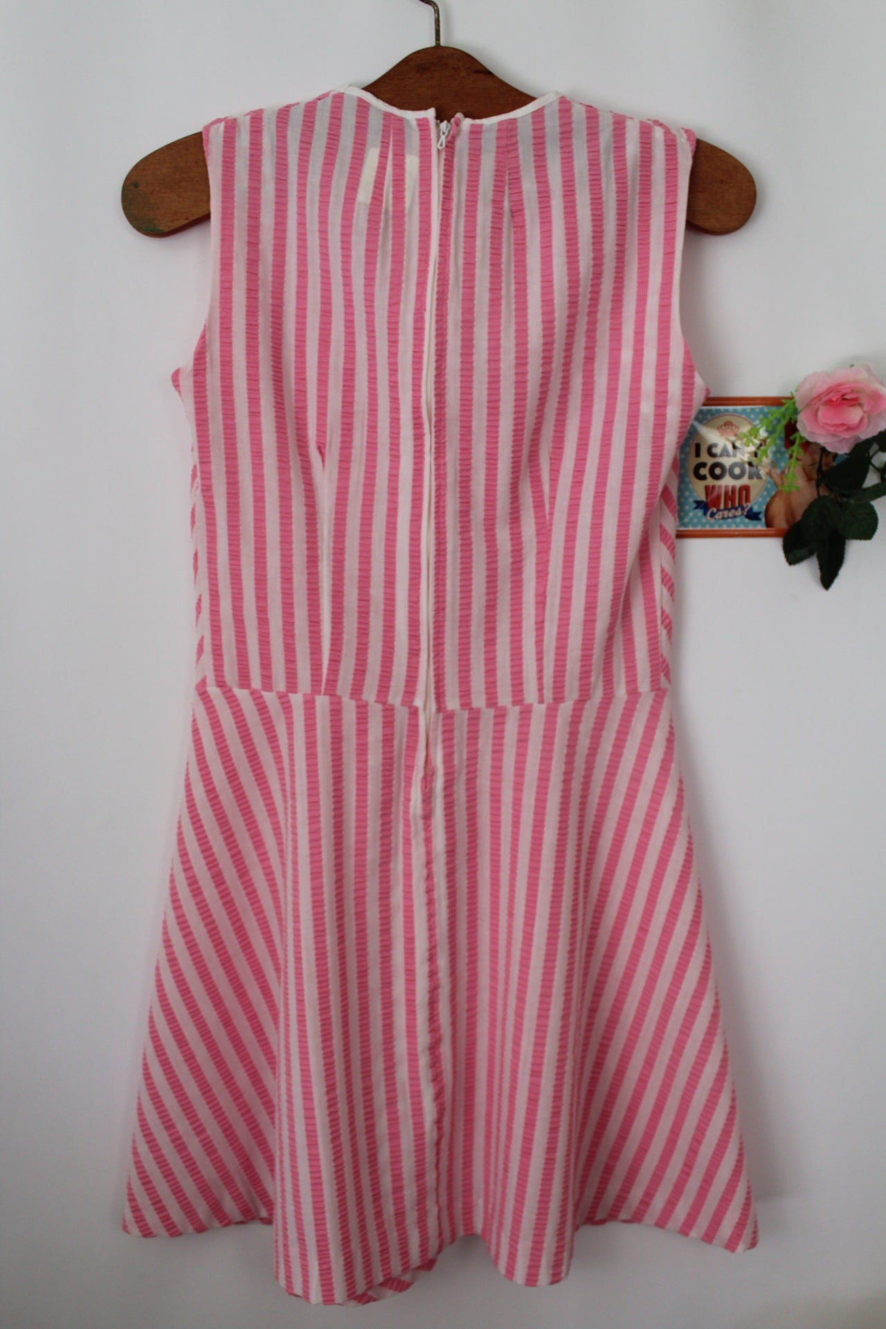 🍒🌸Robe vintage 60's en coton à rayures ondulées rose peps - Taille 36🌸🍒