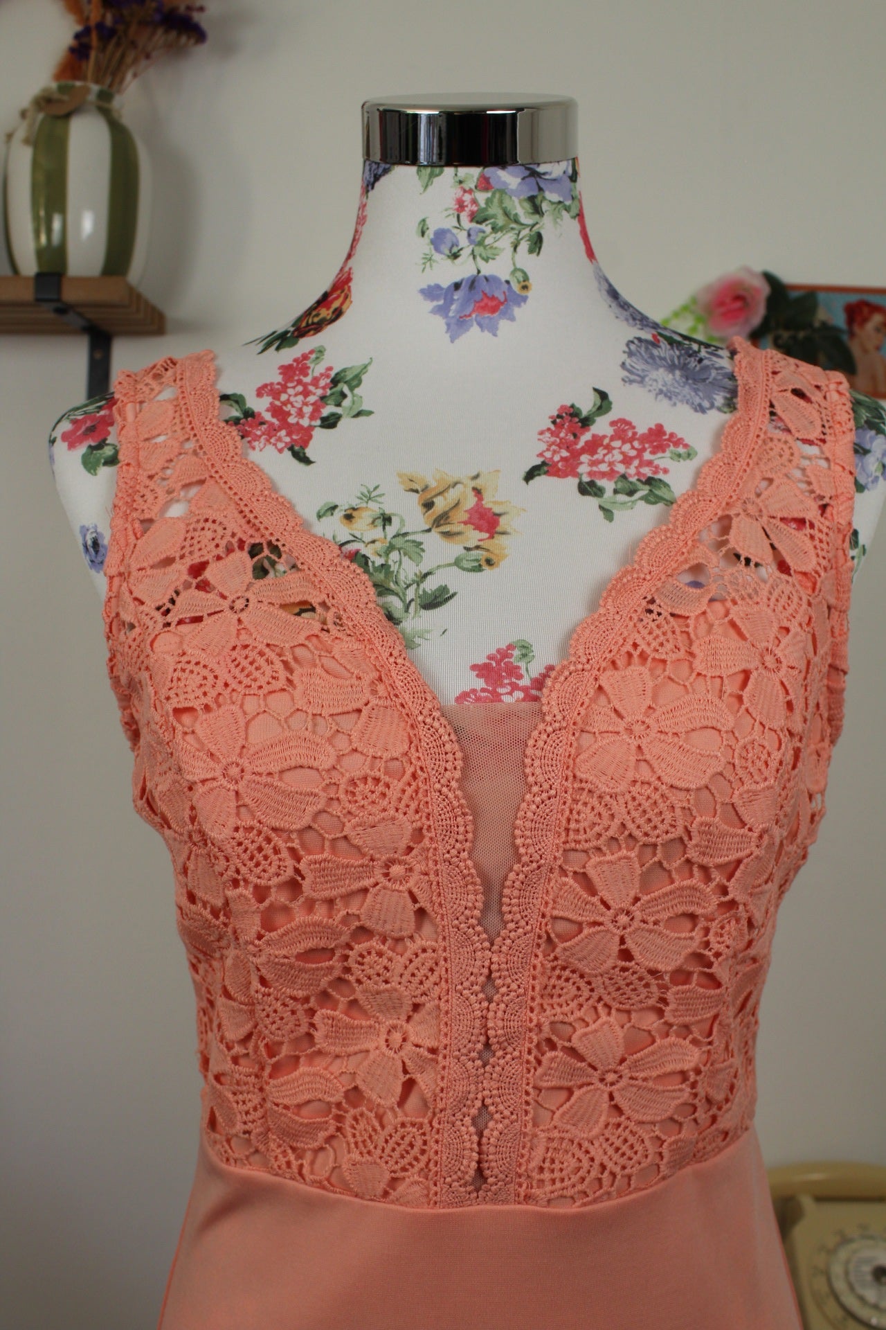 🌸🍒Robe pin-up Grace Karin orange abricot et dentelle fleurie - Taille 38🍒🌸