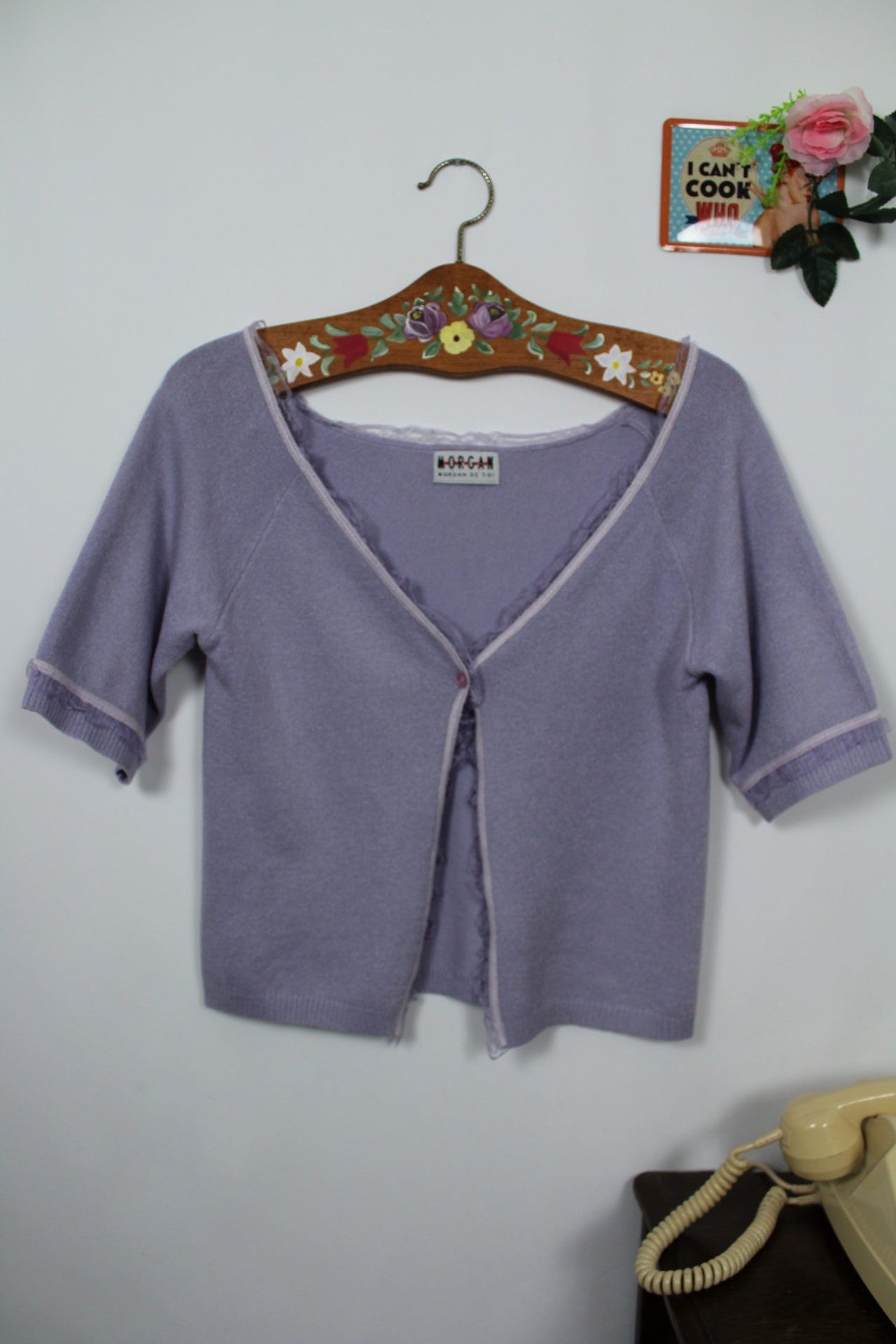 🍒🌸Cardigan Y2k 2000s Morgan - lilas à volants romantiques - Taille 36🌸🍒