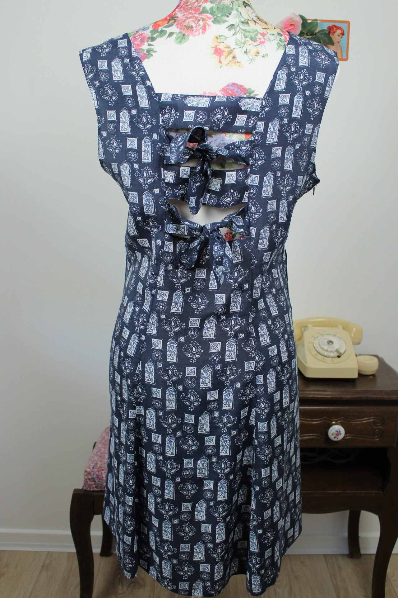 🌸🍒Robe vintage 90's motifs égyptiens dos à nouer - Taille 38/40🍒🌸