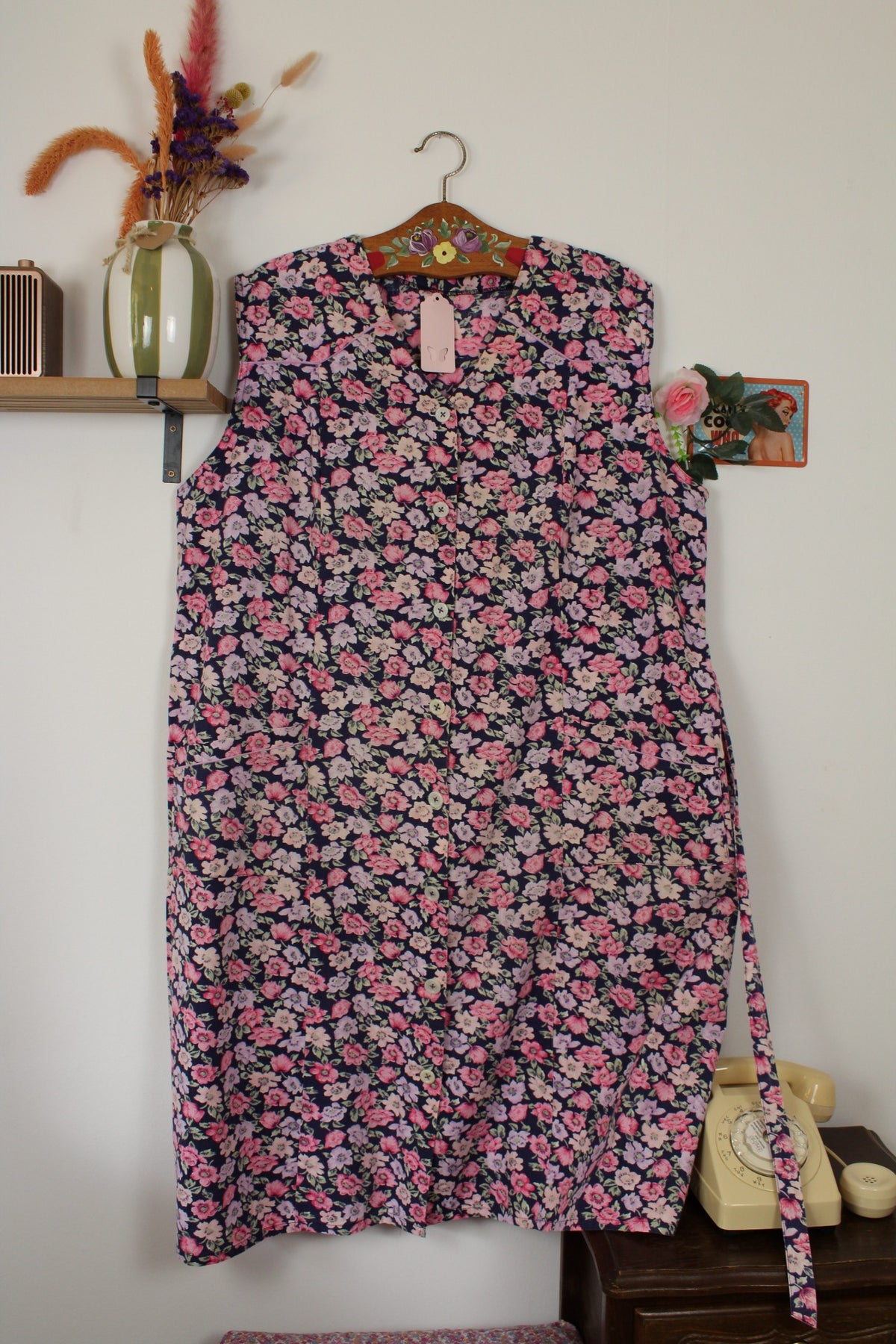 Robe fleurie vintage 80's fleurie violet & rose - Taille 48/50