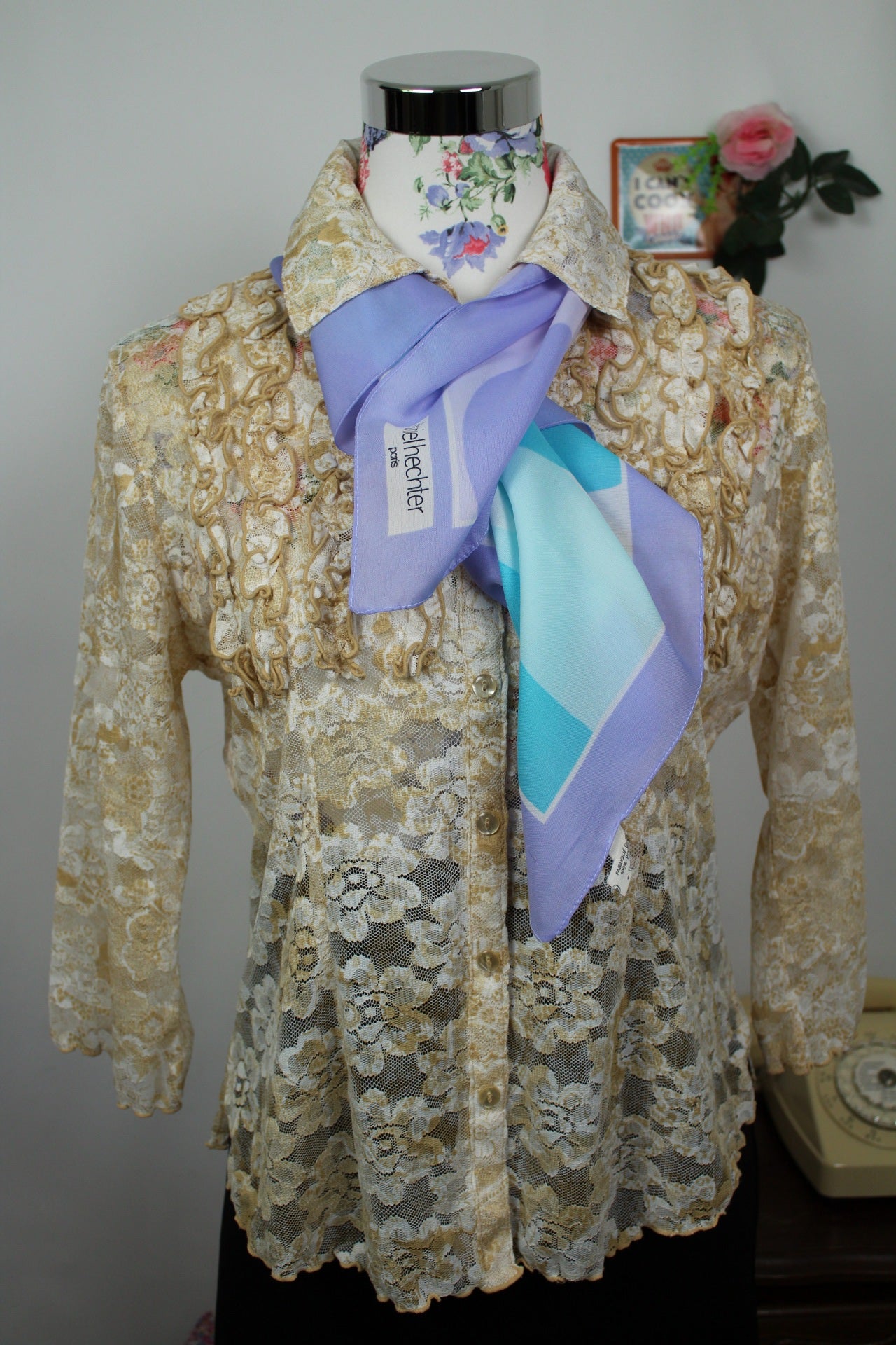 🌸🍒Foulard 80/90's La Redoute Daniel Hechter Paris - lila et bleu🍒🌸