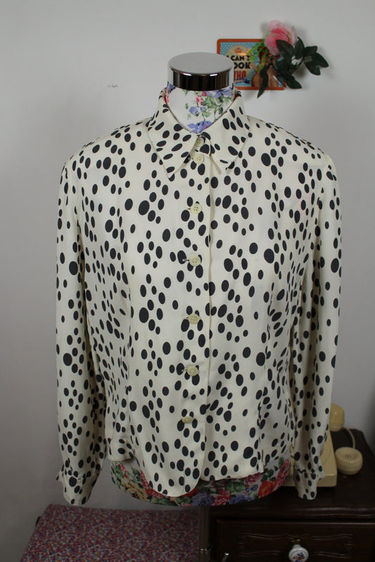 🌸🍒Chemise vintage Betty Barclay 80/90's - blanc écru & pois noir - Taille 40/42🍒🌸