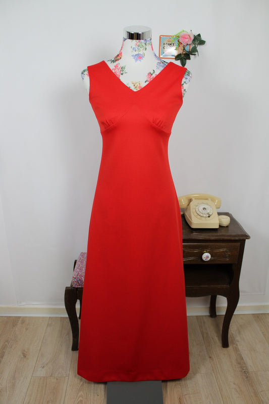 🌸🍒Robe longue rouge vintage 90's - matière structurée & coupe élégante - Taille 34/36🍒🌸