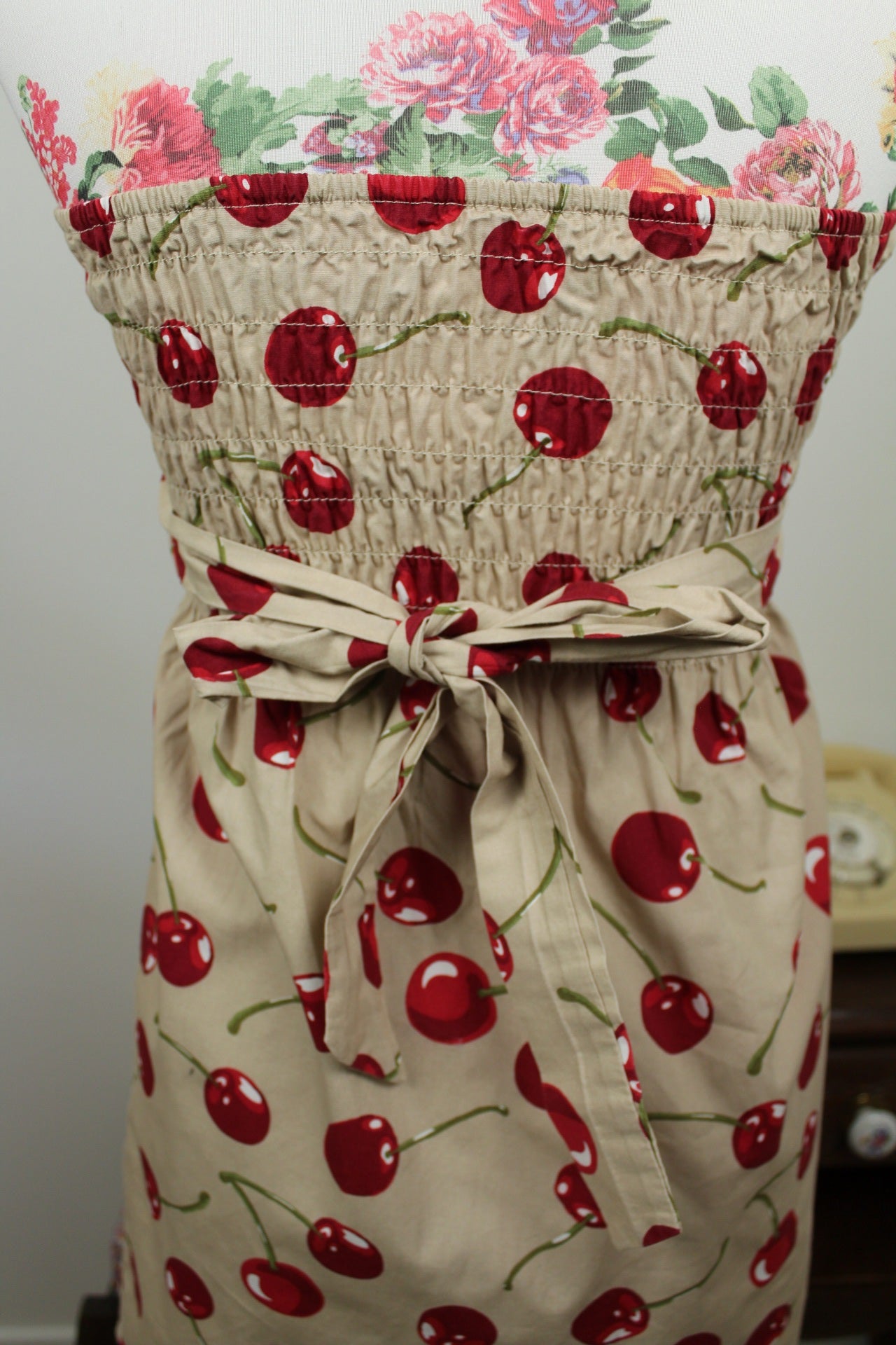 🍒🌸Robe rockabilly/pin-up bustier motif cerises en coton - Taille 38🌸🍒