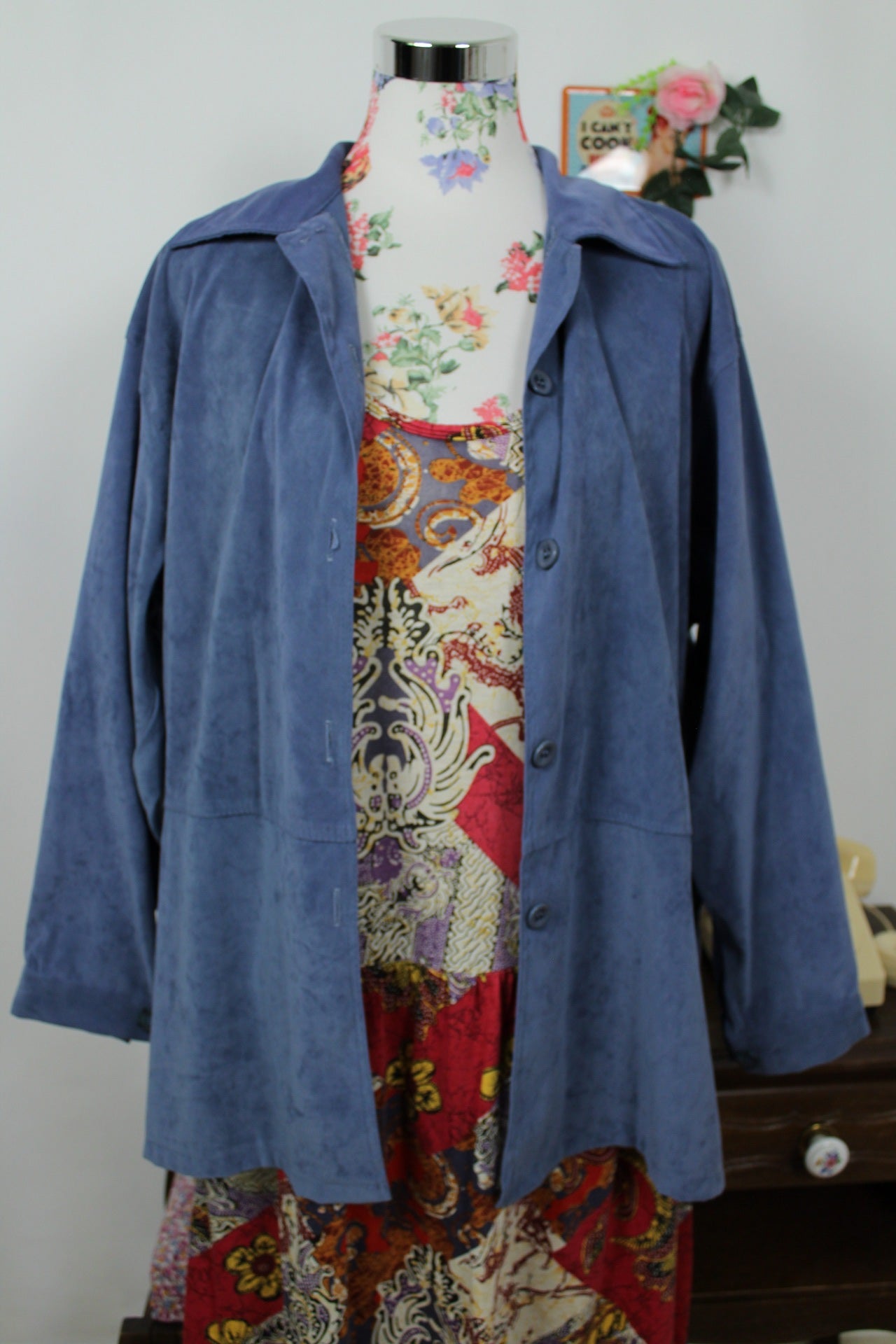 🌸🍒Veste bleue vintage 80/90s effet daim - col chemise - Taille 40/42🍒🌸