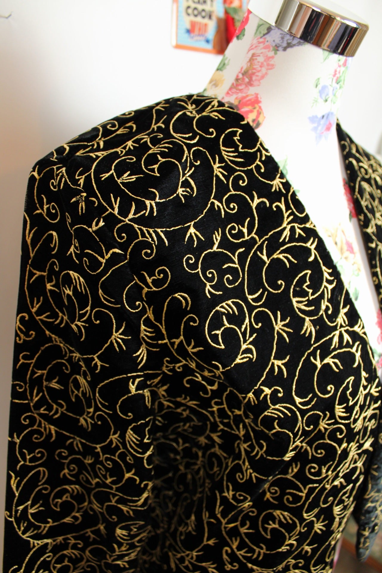 🎄Veste vintage 80's velours noir & broderies or 🎄