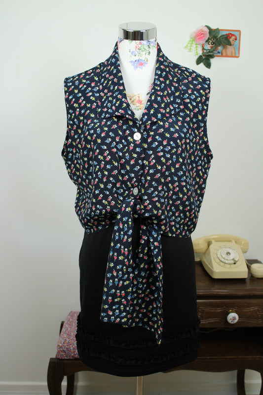 🌸🍒Chemisier vintage 80/90's sans manches à nouer imprimé floral cottagecore - Taille 40🍒🌸