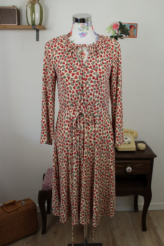 Robe vintage années 70 champêtre romantique - trèfles & pommes de pin - Taille 36/38