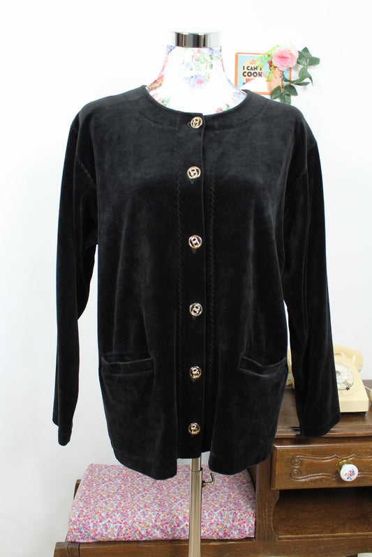 🌸🍒Cardigan vintage 80's chic en velours épais et boutons dorés - Taille 40/42🍒🌸