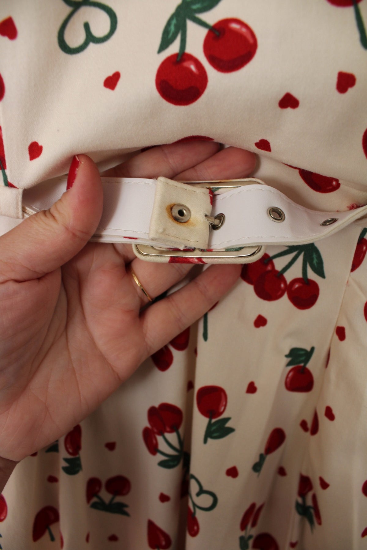 Robe pin-up/rockabilly Collectif crème motif cerises - Taille 34/36