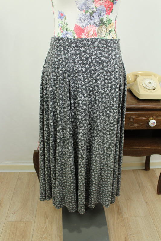 🌸🍒Jupe midi grise vintage 90's en coton - imprimée de petites roses - belle ampleur - Taille 38🍒🌸