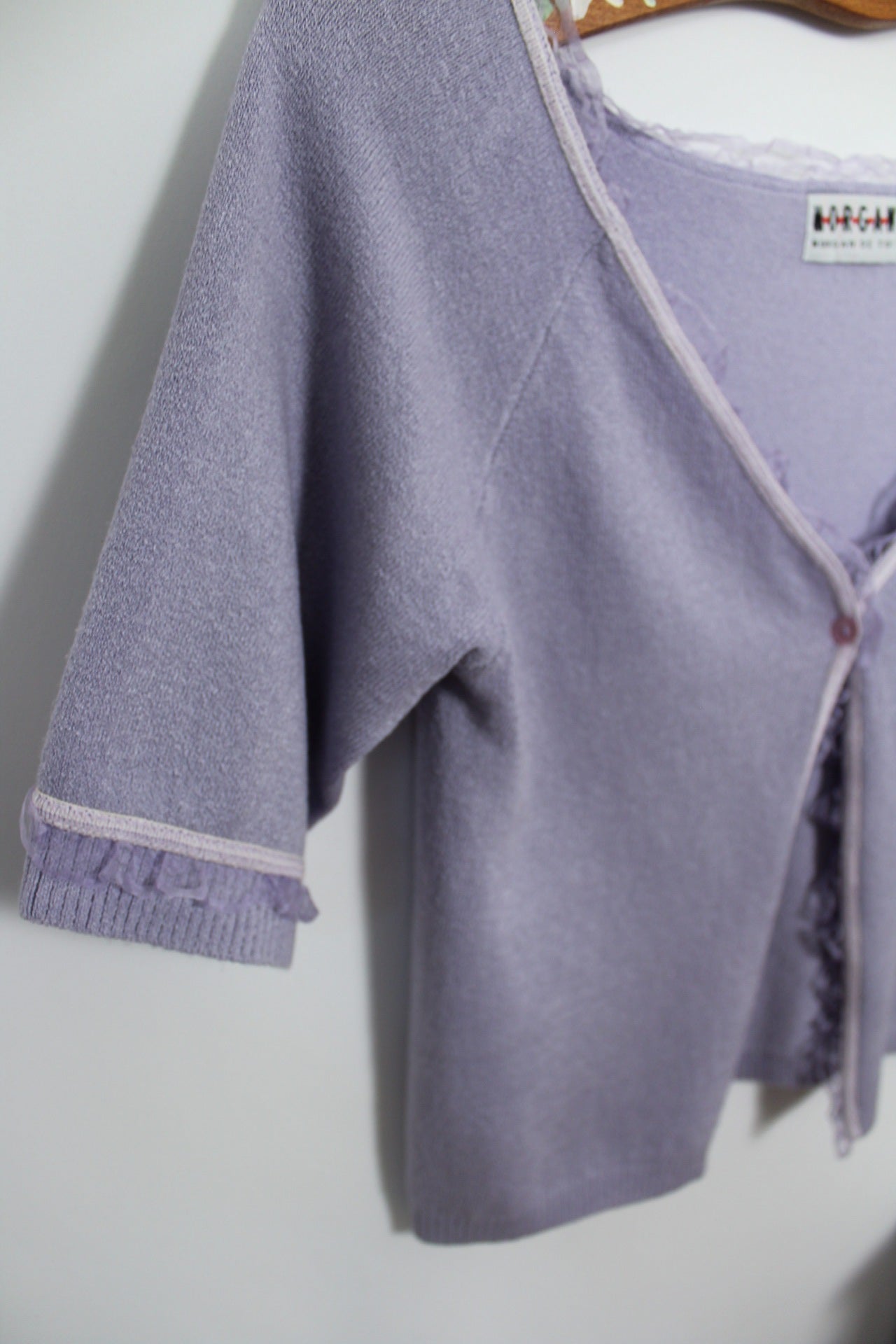 🍒🌸Cardigan Y2k 2000s Morgan - lilas à volants romantiques - Taille 36🌸🍒