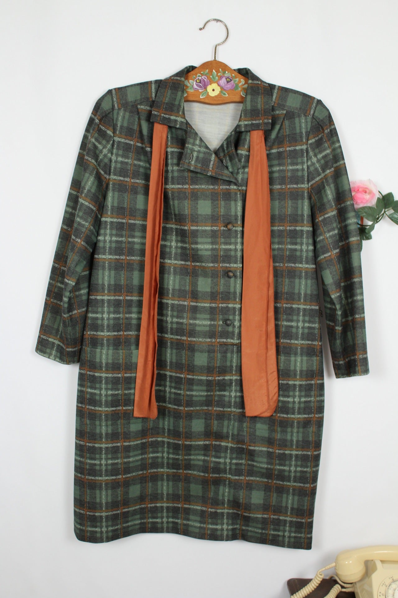 🌸🍒Robe vintage 70/80's Marcelle Griffon à carreaux & col lavallière - Taille 40/42🍒🌸