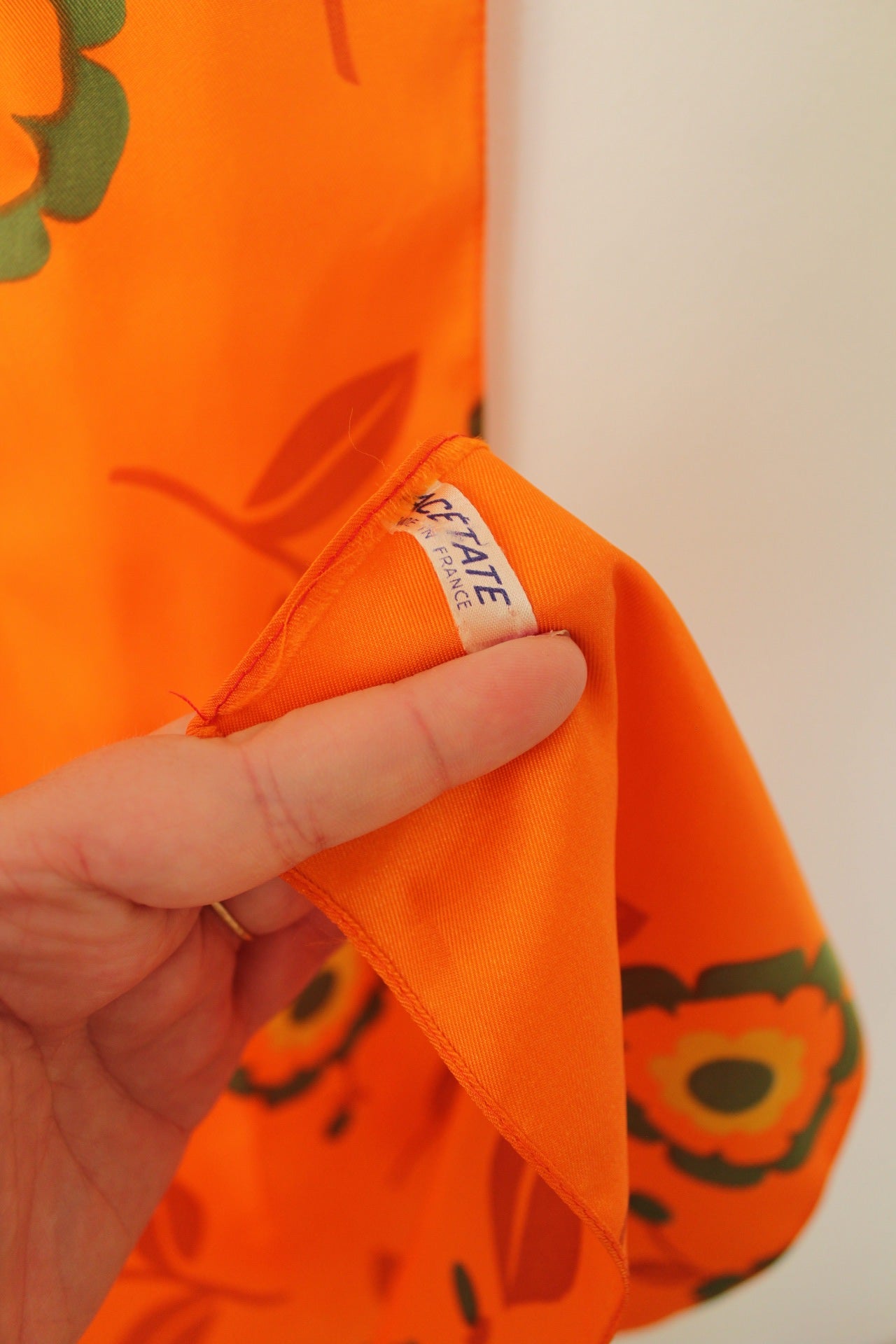 🌸🍒Foulard vintage 70's orange pep's & fleurs géométriques psychédéliques 🍒🌸
