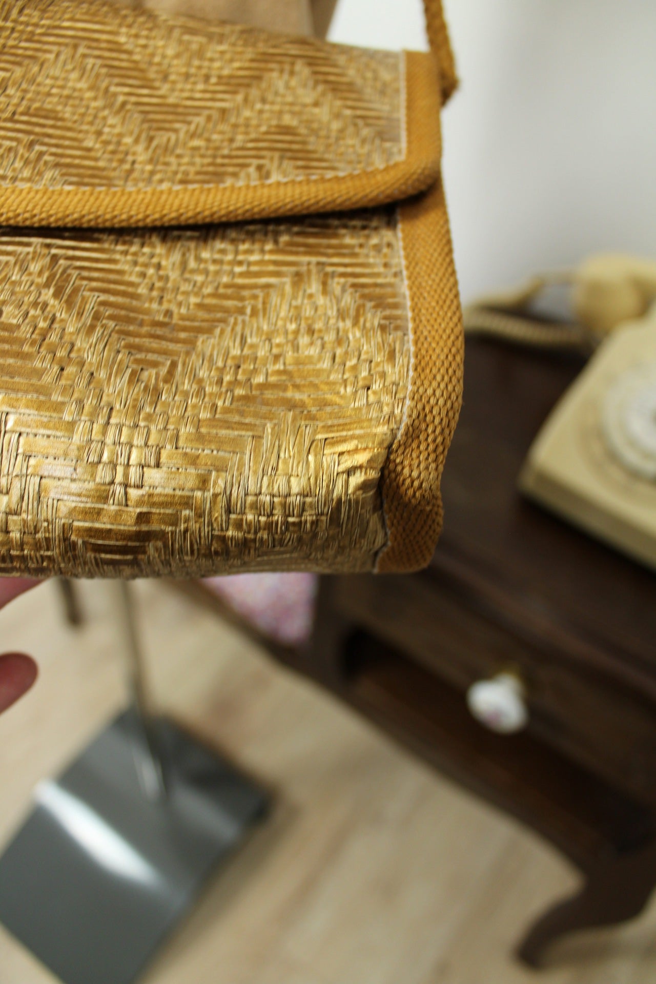 🌸🍒Sac bandoulière en paille tressée dorée vintage 90's bohème chic🍒🌸