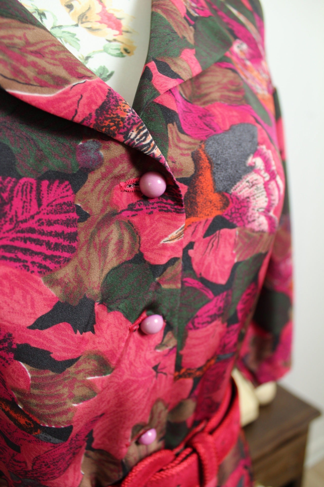 🌸🍒Robe vintage 80/90's fleurie abstraite coupe chemise - Taille 42/44🍒🌸