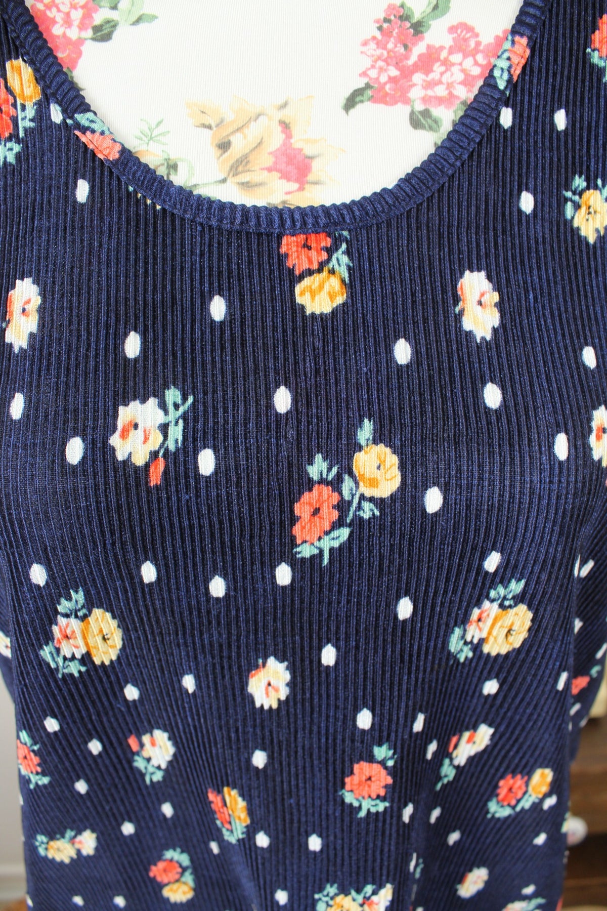 🌸🍒Débardeur côtelé vintage années 90 pois & fleurs - Taille 40/42🍒🌸