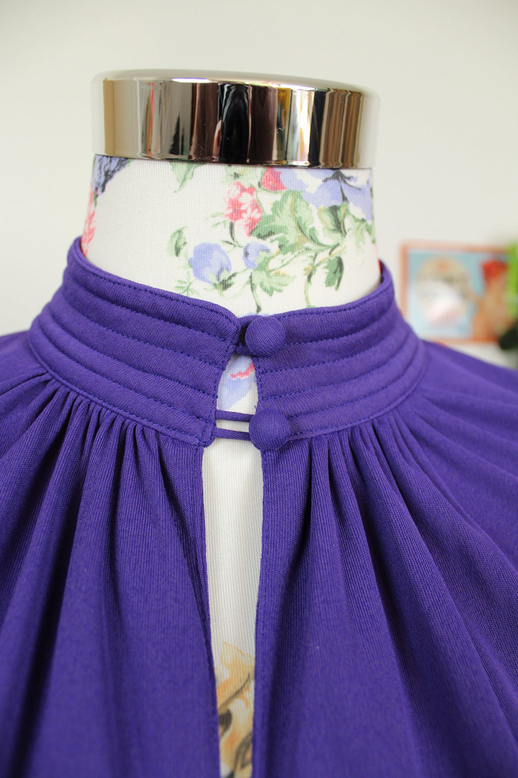 🌸Robe violette boutonnée vintage pin-up années 70🍒