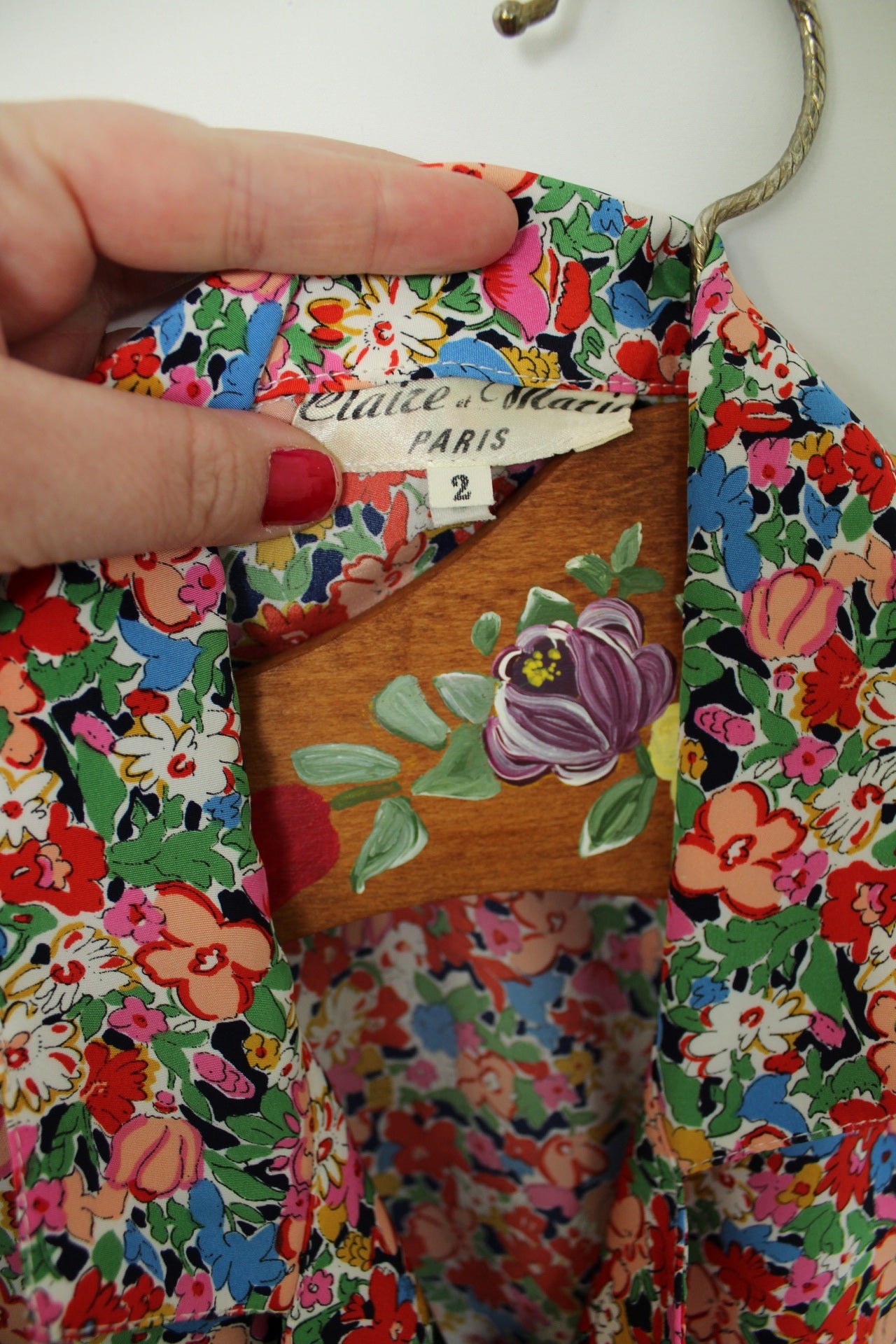 🍒🌸Chemise vintage 80's fleurie "Claire et Marie Paris" - made in France & boutons bijoux - Taille 38/40🌸🍒