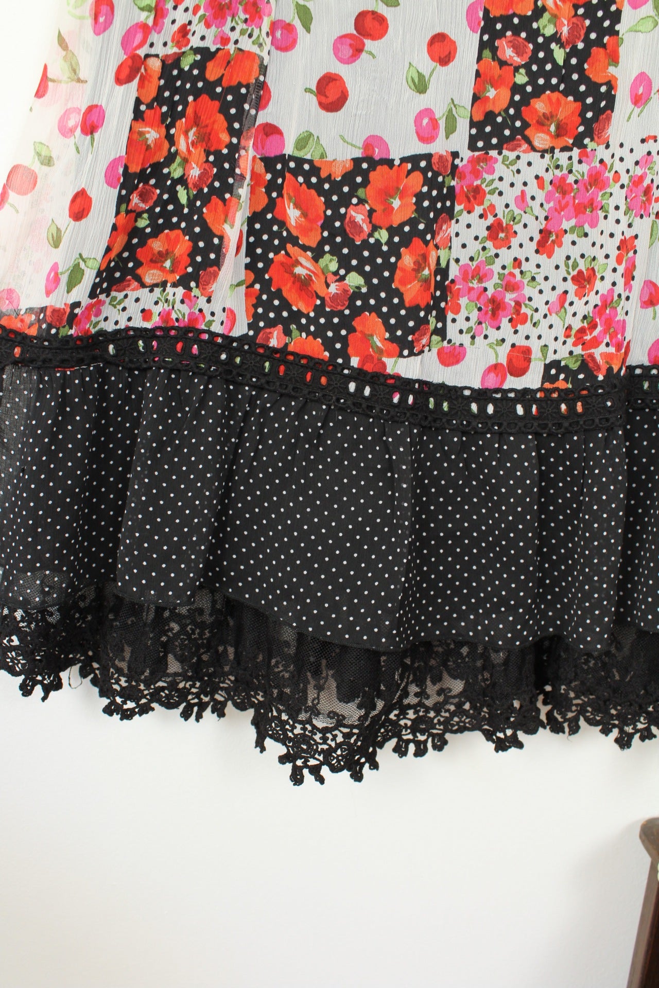 🌸🍒Robe patchwork cerises, coquelicots et pois - Patrice Bréal - Taille 38🍒🌸