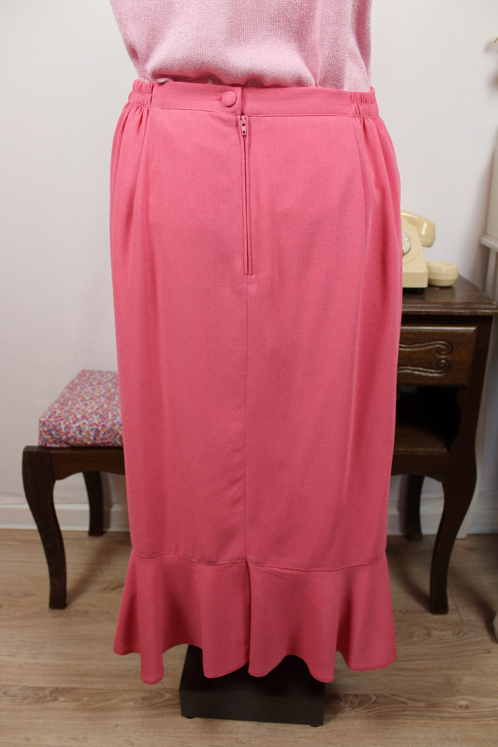 🌸🍒Jupe longue vintage Caty Jane 80/90s - rose poudré - broderies & boutons 🍒🌸