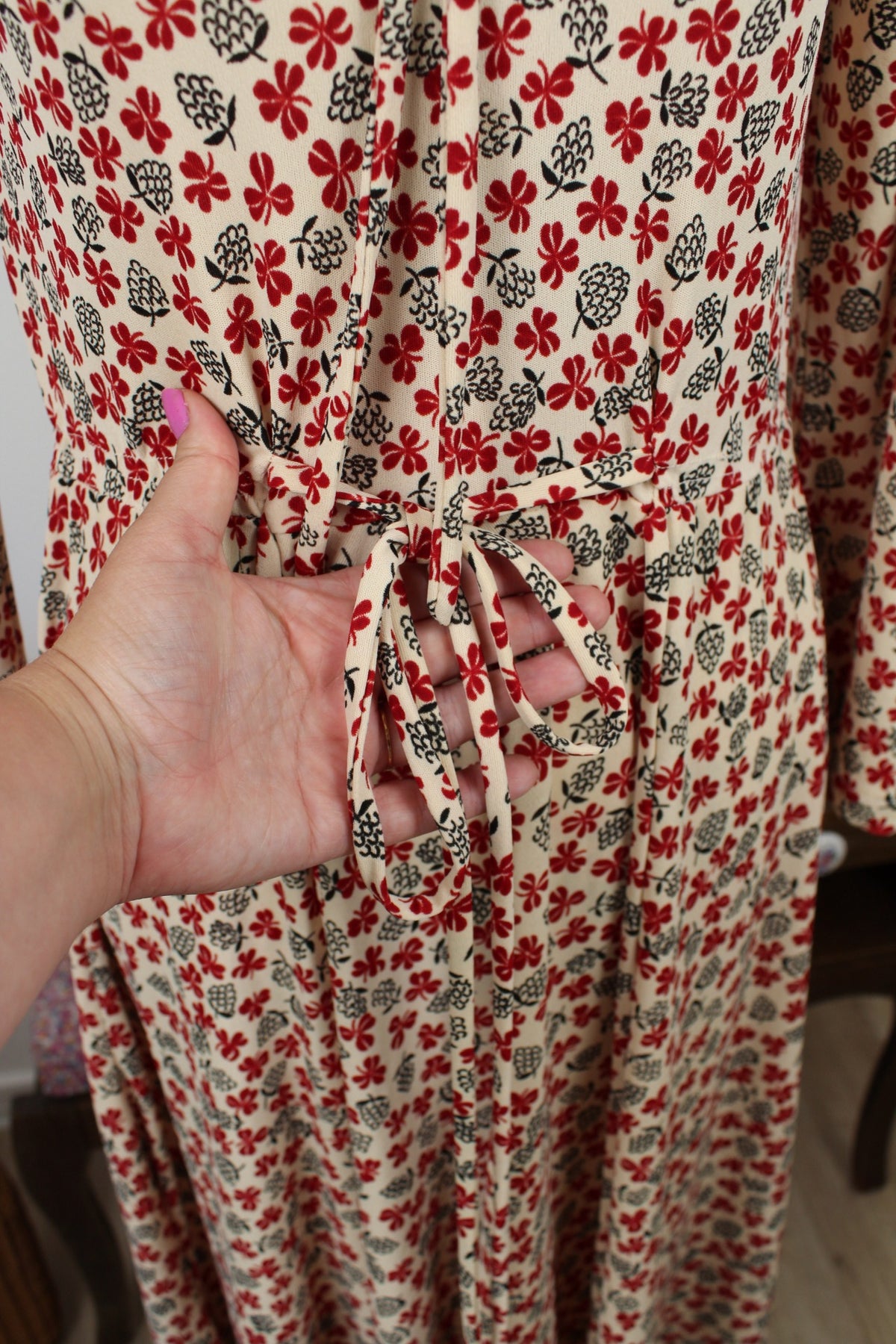Robe vintage années 70 champêtre romantique - trèfles & pommes de pin - Taille 36/38