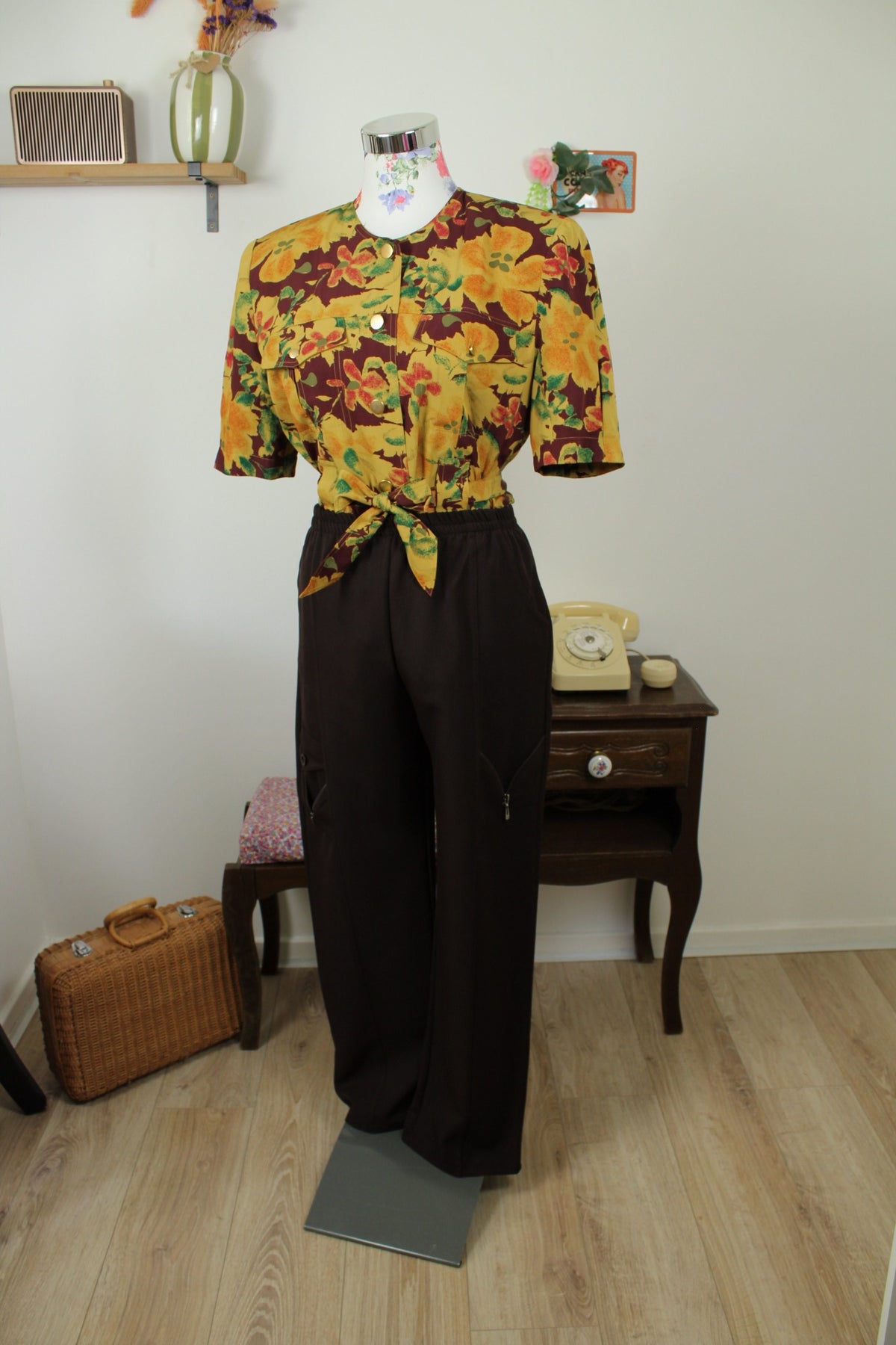 Blouse veste vintage années 80 fleurs d'automne - Betty Barclay Taille 40