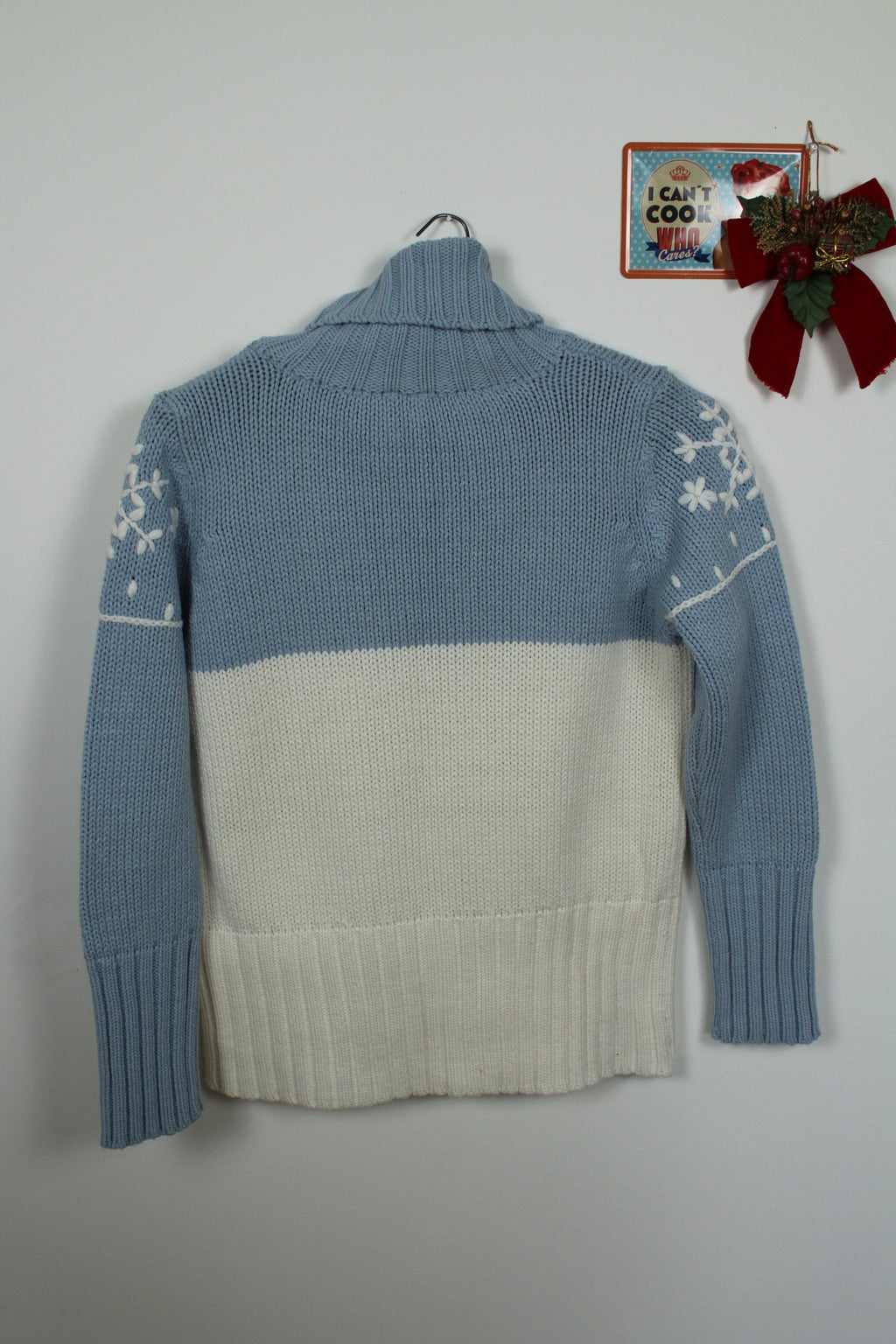 ✨Pull bleu vintage années 90 col roulé & flocons - pull de Noël✨