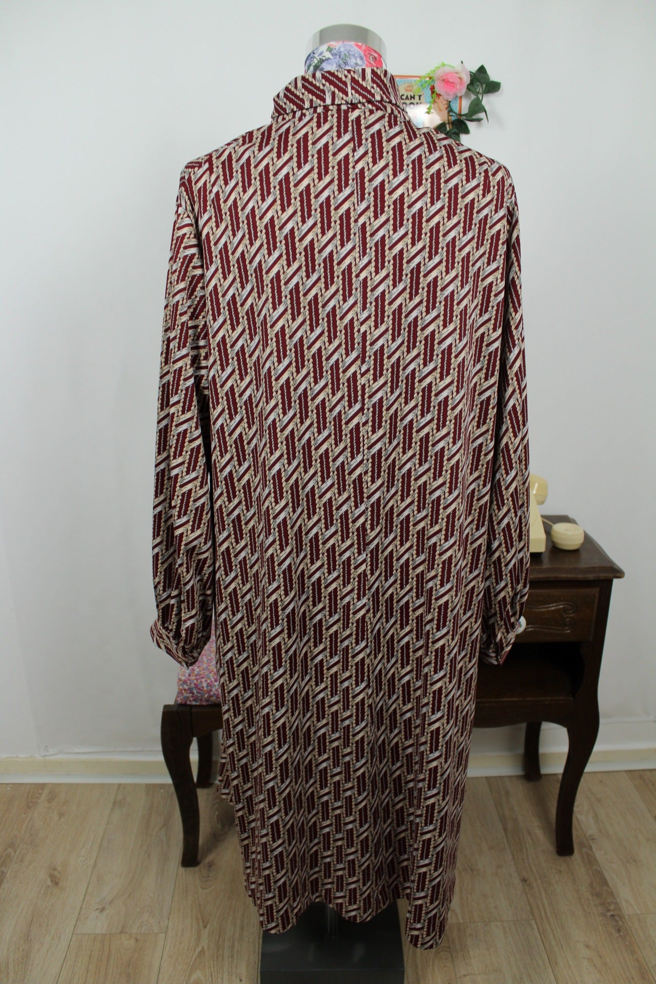 🍒🌸Robe vintage col lavallière 70's - motifs géométriques - Taille 44/46🌸🍒