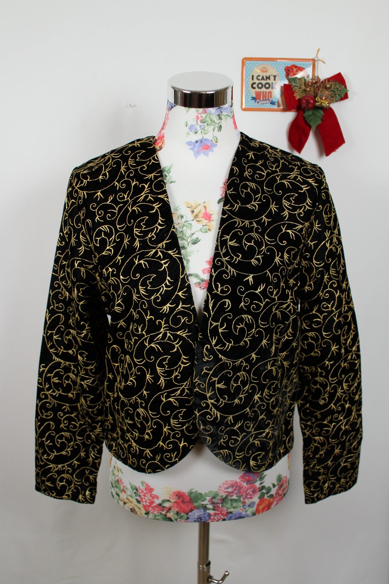 🎄Veste vintage 80's velours noir & broderies or 🎄
