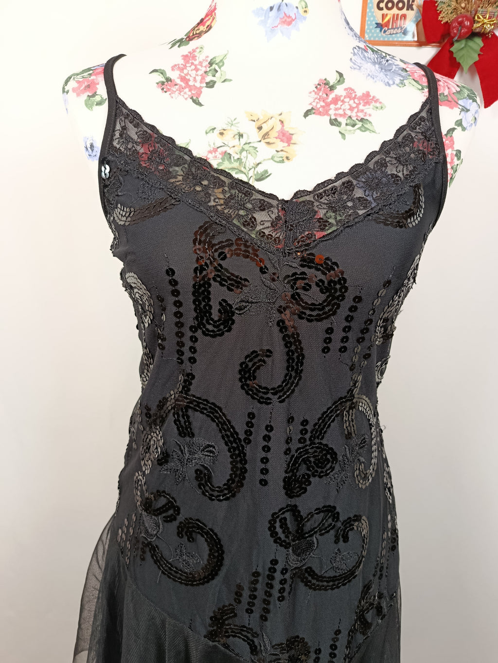 🎄Robe noire fluide à sequins asymétrique - robe de soirée style cabaret glam 🎄