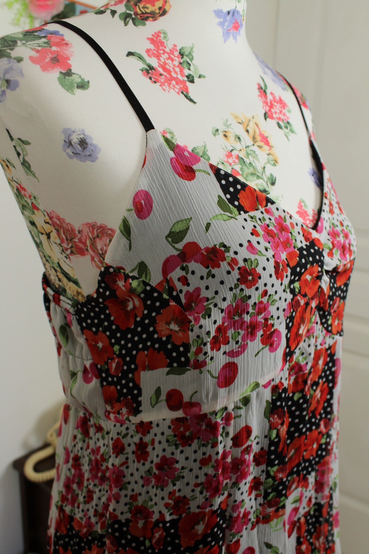 🌸🍒Robe patchwork cerises, coquelicots et pois - Patrice Bréal - Taille 38🍒🌸