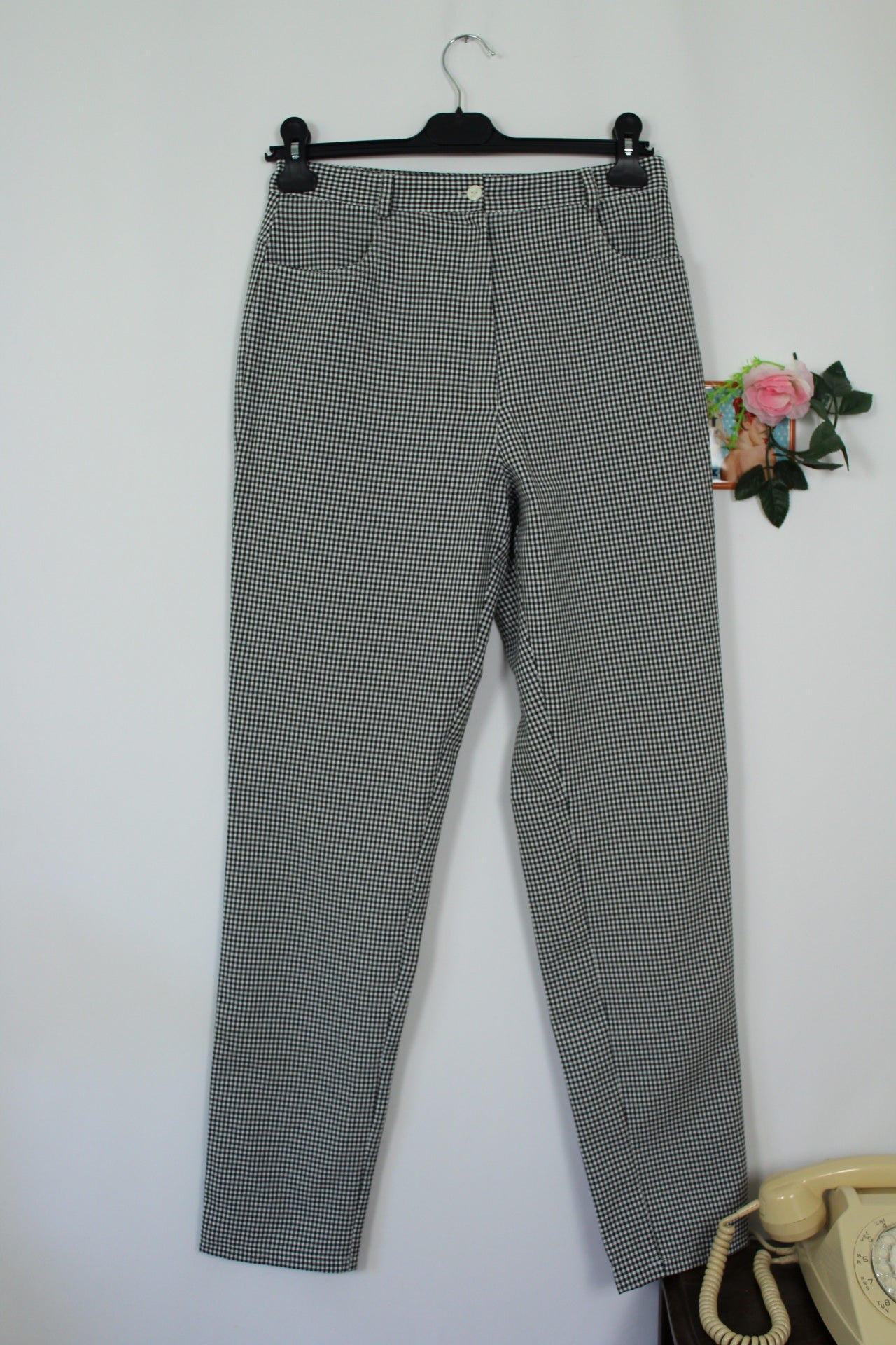 🌸🍒Pantalon vintage 90's vichy carreaux noirs & blancs skinny - Taille 38🍒🌸